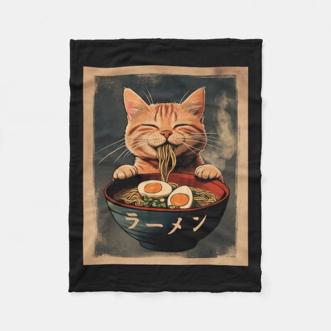Manta Polar Gracioso Ginger Cat Ramen Gráfico japonés Tee Kawa (Anverso)