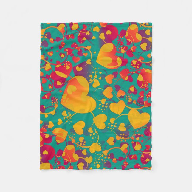 Manta Polar Gracioso patrón cardíaco IX - amarillo rojo verde (Anverso)