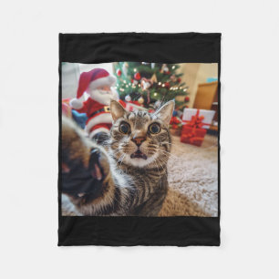 Manta Polar Gracioso Selfie De Gato Con Navidades De Santa
