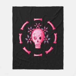 Manta Polar Gracioso Skull Rosa Halloween Whimsigoth