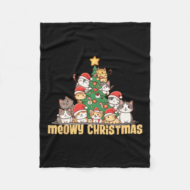 Manta Polar Graciosos gatos Árbol de Navidad Tee Meowy Niños d (Anverso)