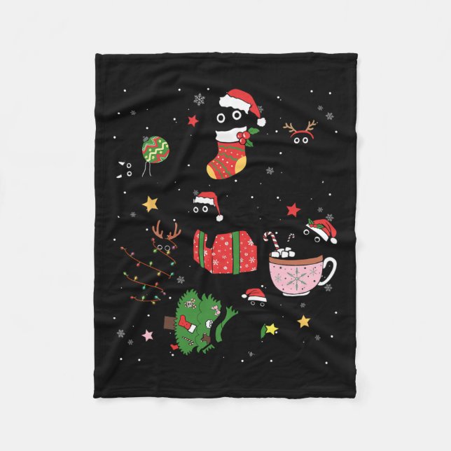 Manta Polar Graciosos gatos negros Santa Hat Árbol de Navidad  (Anverso)