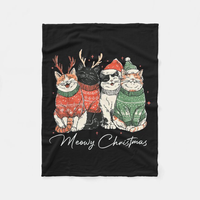 Manta Polar Graciosos Navidades Meowy Gatos De Navidad Para Ho (Anverso)