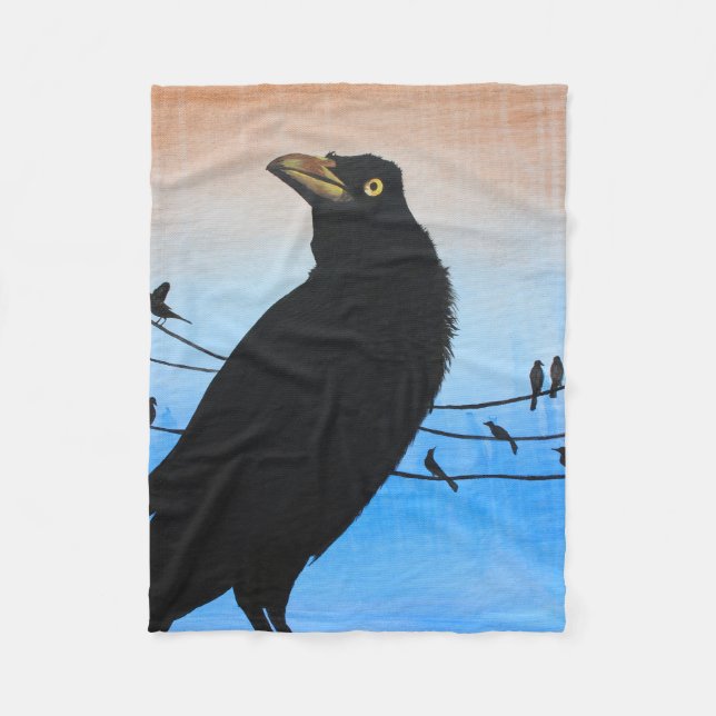 Manta Polar Grackle Austin Texas Black Bird Wildlife Pintura (Anverso)