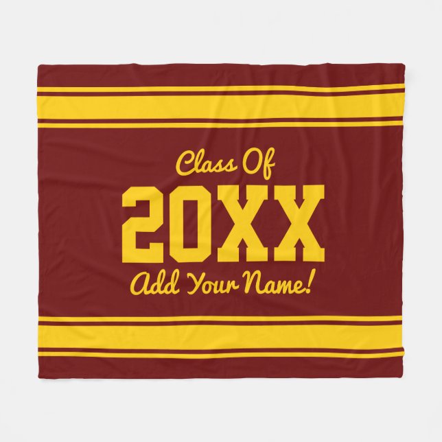 Manta Polar Grad Year Stripes Maroon Gold PERSONALIZADO (Frente (Horizontal))