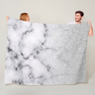 Manta Polar Gradiente de mármol Purpurina blanco plateado glam