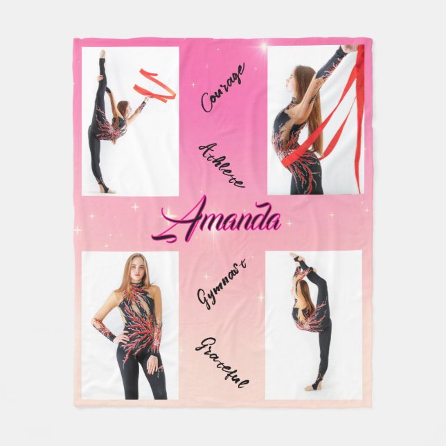 Manta Polar Gradiente rosa 4 palabras de sabiduría en Collage  (Anverso)