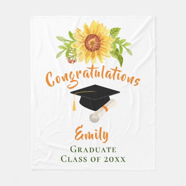 Manta Polar Graduación Felicitaciones Girasol Floral (Anverso)