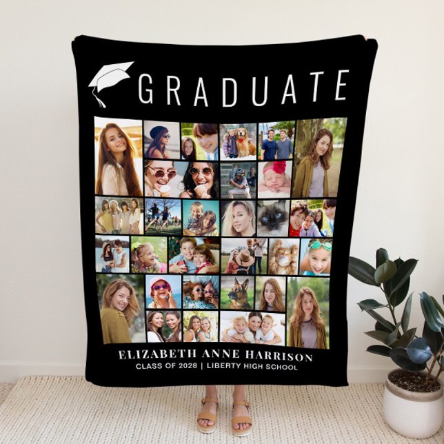 Manta Polar Graduation Photo Collage Black (Graduation Photo Collage Black Fleece Blanket)