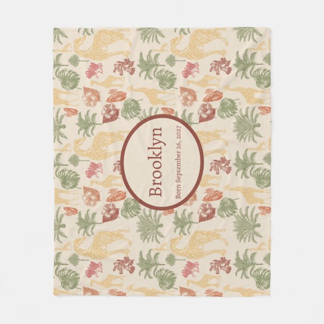 Manta Polar Grafa de Safari y guardería de hojas tropicales (Anverso)