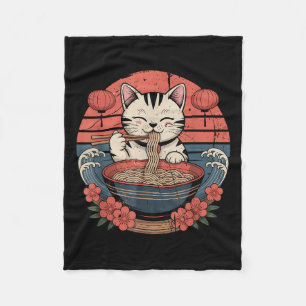 Manta Polar Gráfica divertida de fideos gatos Tee japonés Kawa