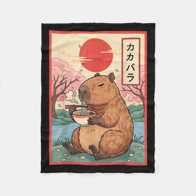 Manta Polar Gráfico animado de Capybara Ramen Kawaii Vinta jap (Anverso)