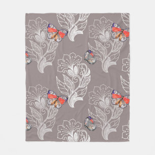 Manta Polar Gráfico de flores y mariposa, acuarela, patrón 