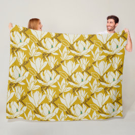 Manta Polar gráfico de magnolia con estampado mostaza