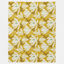 Manta Polar gráfico de magnolia con estampado mostaza