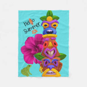 Manta Polar Gráfico de verano de poste de Tiki con Hola Verano