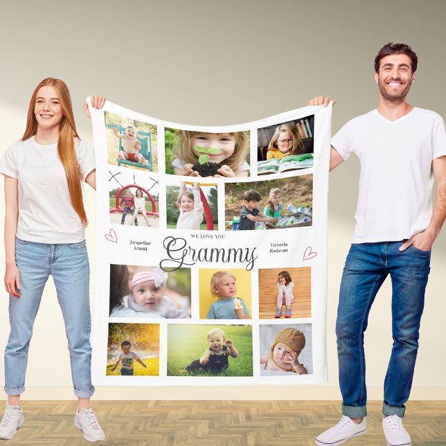 Manta Polar Grammy We Love You Personalized Heart Modern (Grammy custom fleece blanket with favorite photos and personalized text.)