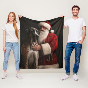 Manta Polar Gran Danés con Santa Claus Navideño Festivo