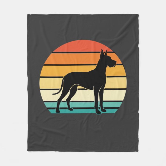 Manta Polar Gran Danés Silueta de Perro Atardecer Retro (Anverso)