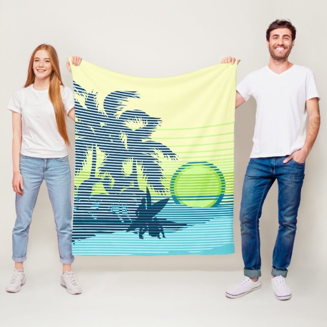 Manta Polar Gran franja de atardecer en Hawái Surfistas Verde  (In situ)