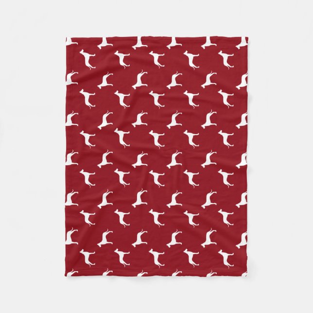 Manta Polar Gran Patrón de Siluetas de Perro Dane Rojo y Blanc (Anverso)