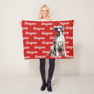 Manta Polar Gran Perro danés con Navidades con marca de nombre