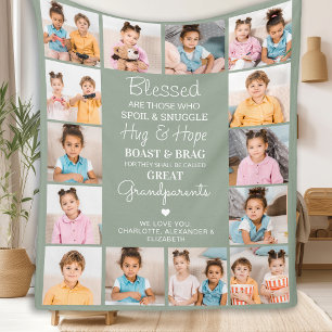 Manta Polar Gran Personalizado de abuelos Sage Green Collage d