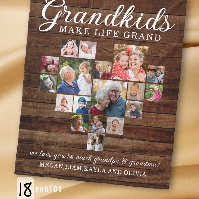 Manta Polar Grandkids Make Life Grand 18 Photo Collage Wood (Subido por el creador)