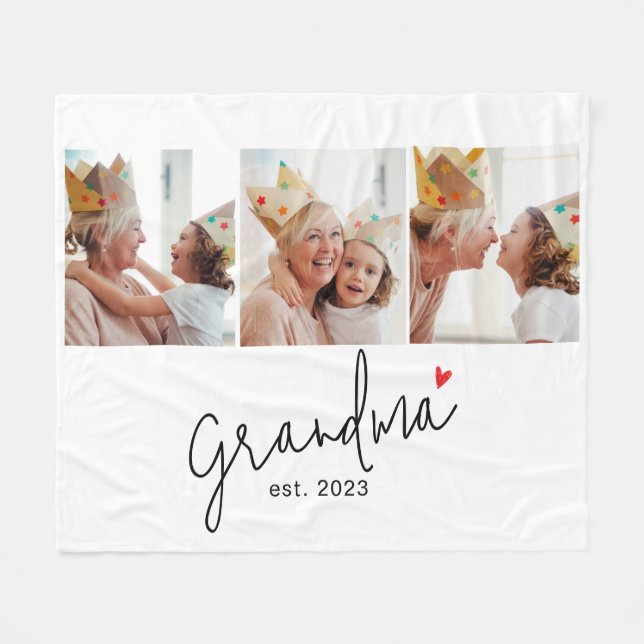 Manta Polar Grandma Established Elegant Script 3 Photo (Frente (Horizontal))