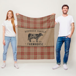 Manta Polar Granja de familia Rústica Vaca Red Plaid Burlap