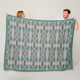Manta Polar Gray Taupe Aqua Turquoise Arte Tribal Azul Verde a