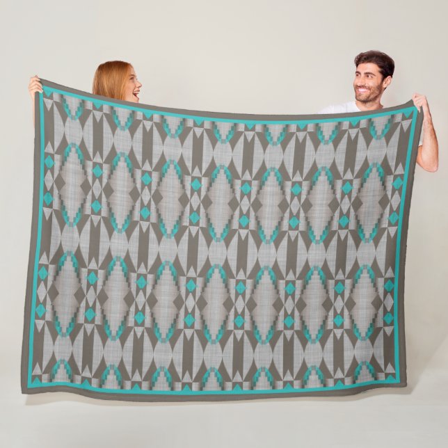 Manta Polar Gray Taupe Aqua Turquoise Arte Tribal Azul Verde a (In situ)