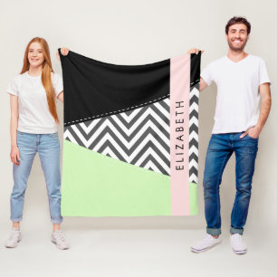 Manta Polar Gray Zigzag, Gray Chevron, Mint, Su Nombre