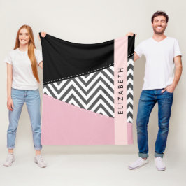 Manta Polar Gray Zigzag, Gray Chevron, Pink, Tu Nombre