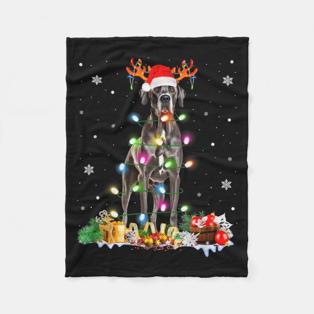 Manta Polar Great Dane Christmas Santa Hat Fairy Lights Pajama (Anverso)