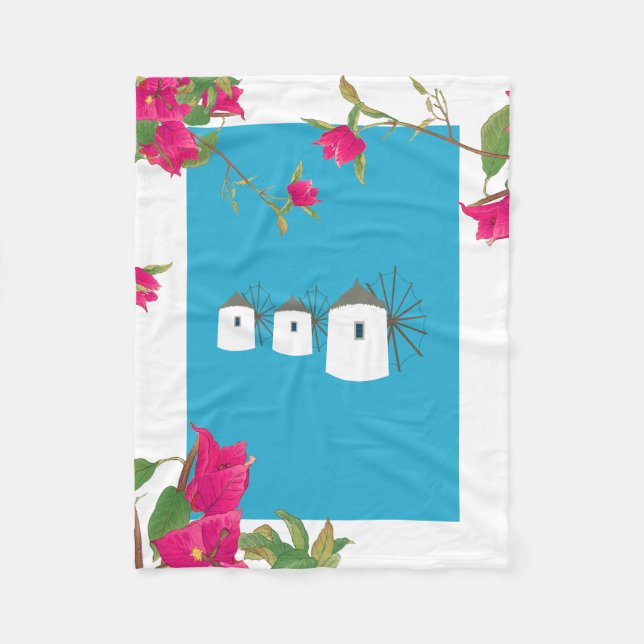 Manta Polar Grecia Bougainvillea Isla Griega Molinos de viento (Anverso)