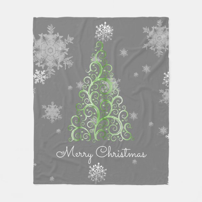 Manta Polar Green Christmas Tree and Snowflakes Fleece Blanket (Anverso)