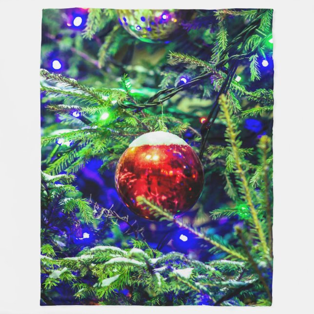 Manta Polar Green Christmas Tree Red Ball (Anverso)
