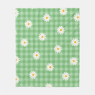 Manta Polar Green Daisy Plaid Gingham Check Flower Pattern
