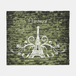 Manta Polar Green Eiffel Tower Grunge Fleece Blanket