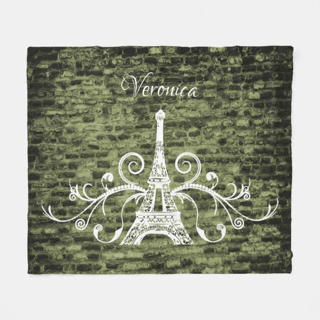Manta Polar Green Eiffel Tower Grunge Fleece Blanket (Frente (Horizontal))