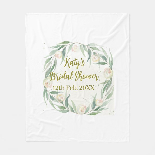 Manta Polar Green eucalyptus floral bridal shower name date go (Anverso)