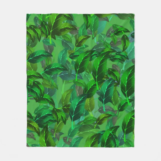 Manta Polar Green Leaves Pattern (Anverso)