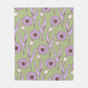 Manta Polar Green Purple Retro Y2K Funky Hippie Flower Pattern