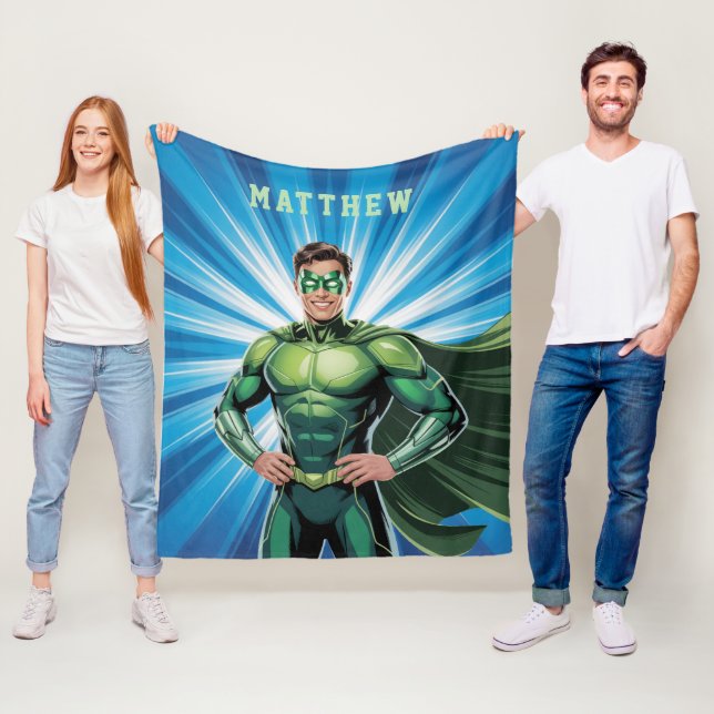 Manta Polar Green Superhero Boys Birthday Party Gift (In situ)