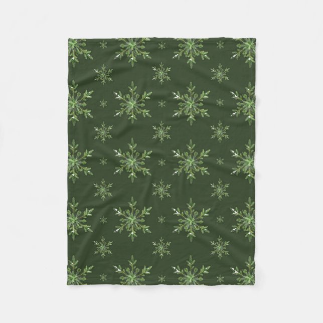 Manta Polar Green Winowy Pine Snowflakes Pattern (Anverso)