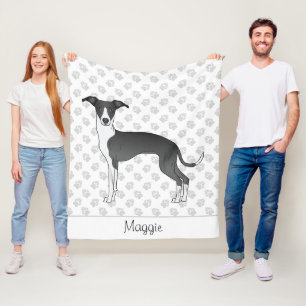 Manta Polar Greyhound Italiano Blanco Y Negro Con Nombre Perso