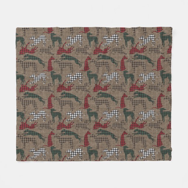 Manta Polar Greyhound Navidades Plaid Burlap (Frente (Horizontal))