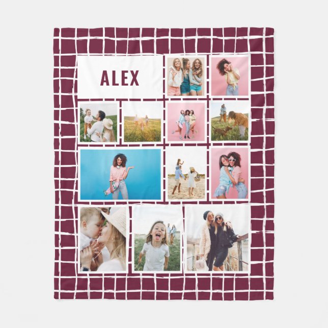 Manta Polar Grid Burgundy 12 foto moderna mínima abstracta (Anverso)