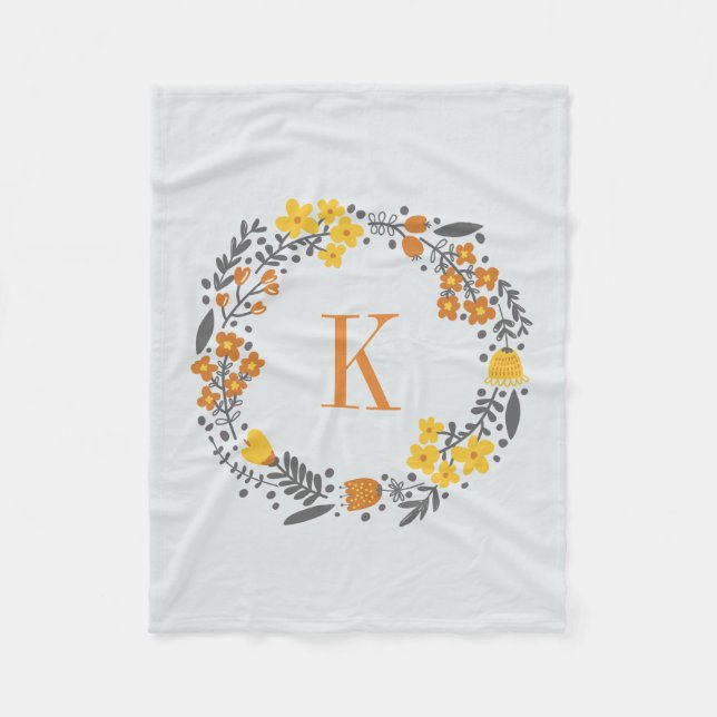 Manta Polar Gris anaranjado floral personalizado de la (Anverso)